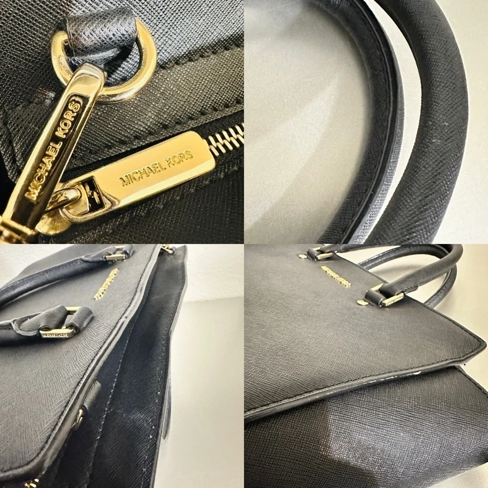 Michael Kors Selma Large Black Saffiano Leather Satchel Tote Crossbody Bag